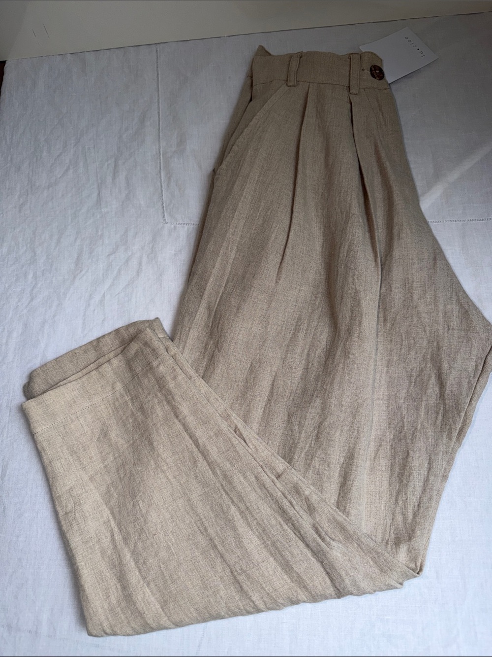 NWT Luciee Tapered Suiting Linen Trouser XS Natural Brown - Picture 3 of 12